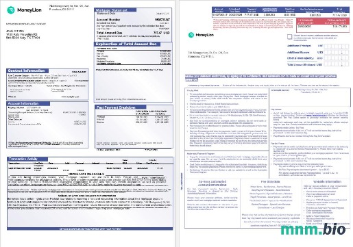 USA California MoneyLion Bank wyciąg z kredytu hipotecznego w formatach Word i PDF, 3 strony 1-2